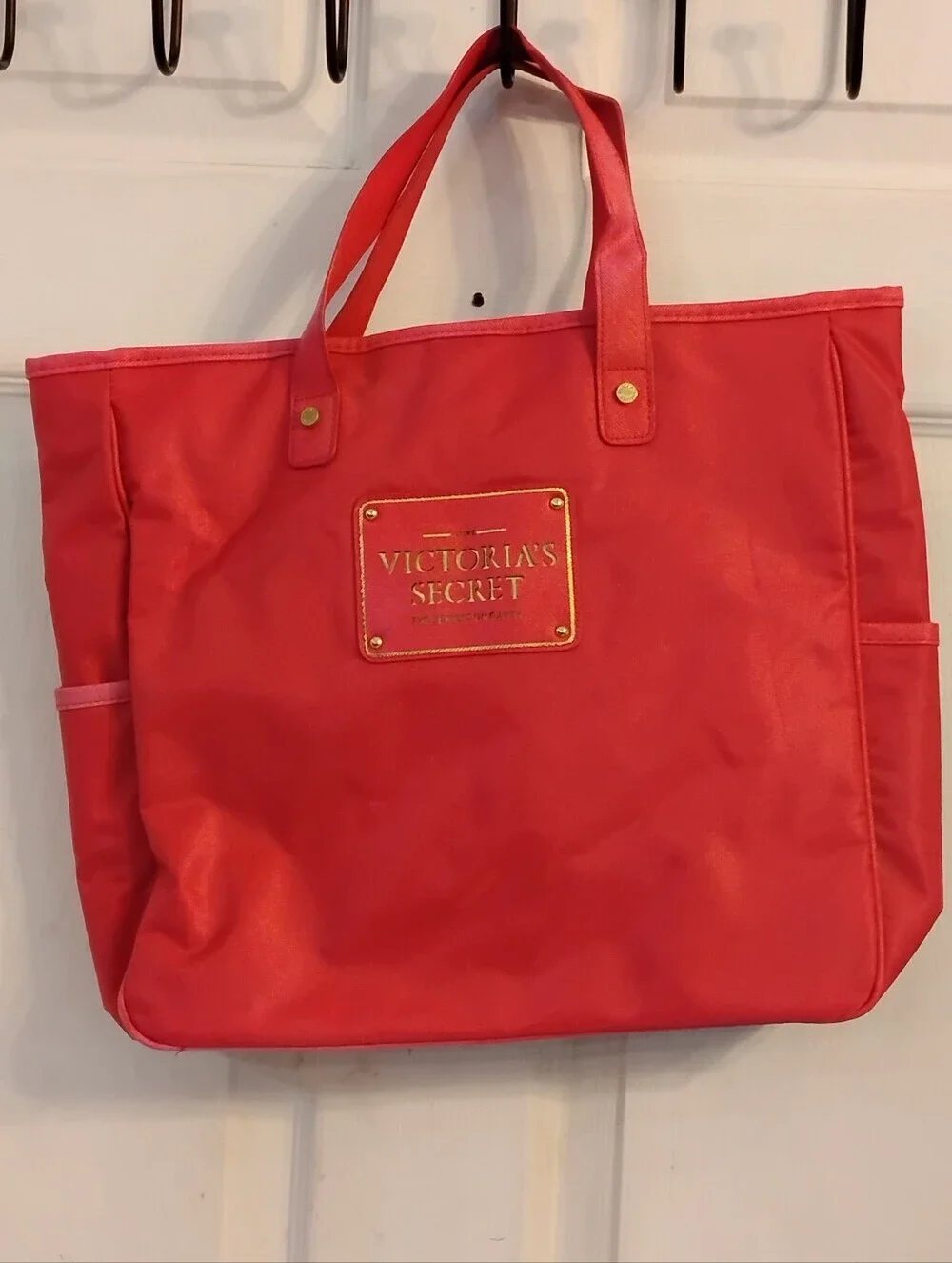Vintage Victoria's Secret Bold Red Tote with Gold-tone Logo Plate